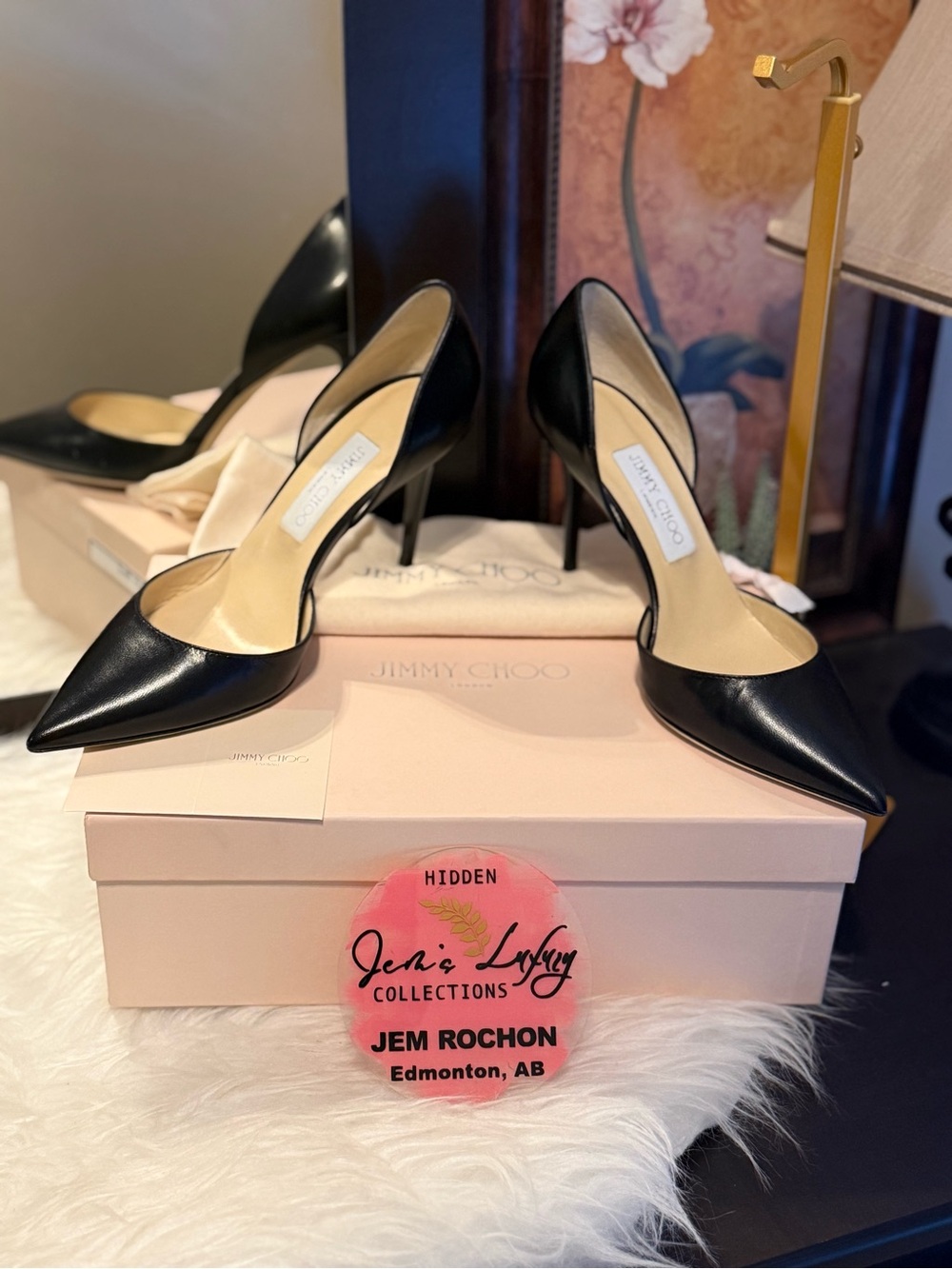 🌸Jimmy Choo Addison Black Leather D'Orsay Pointed-Toe Stiletto Heels🌸